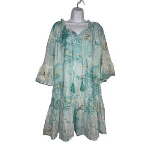 Debbie Katz South Beach Dress Blue Gold Tiered Midi SIZE XL Cover Up Nalai Tunic